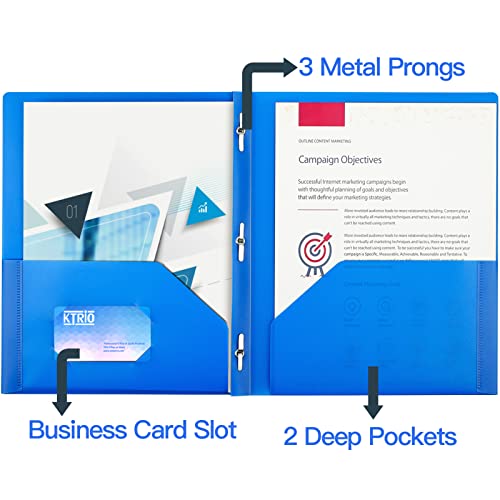 KTRIO Plastic Pocket Folders with Prongs, 5 Pack 2 Pocket Folders 3 Prong Folders with Pockets and Brads Heavy Duty Letter Size Colored Plastic Folders with Pocket and Prong for School Office Home - Image 5