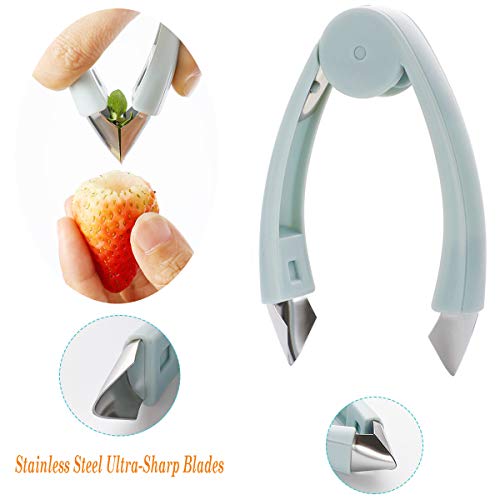 Strawberry Huller Stem Remover Tomato Corer Potato Pineapple Carrot Cutter Tool Kitchen Gadget Tweezers Peeler Utensil Clip for Fruit and Vegetable (Blue) - Image 7