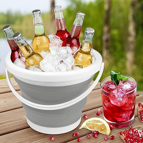 Collapsible Mop Bucket and Ice Bucket-5L(1.3 Gallon) Household Cleaning Silicone Dust Mops Bucket with no Wringer Set,Portable Bathroom Cleaning Supplies Bucket for Cleaning Caddy Spin Mops for Floor - Image 3