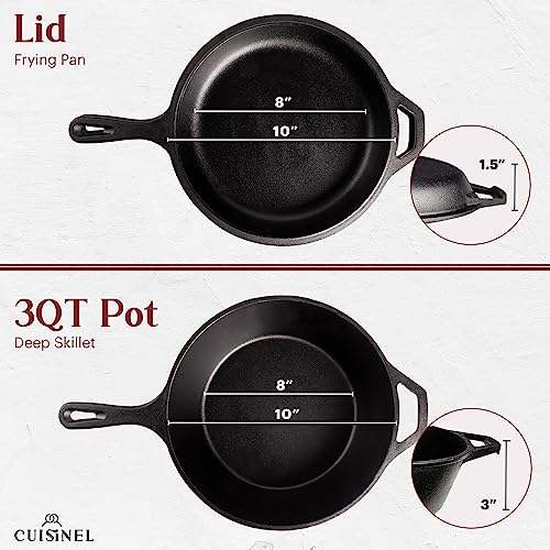 Cast Iron Skillet + Lid - 2-In-1 Multi Cooker - Deep Pot + Frying Pan - 3-Qt Dutch Oven - Pre-Seasoned Oven Safe Cookware - Indoor/Outdoor - Grill, Stovetop, Induction Safe - Great for Bread - Image 4