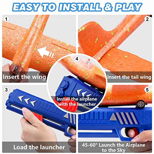 3 Pack Airplane Launcher Toy, 12.6" Foam Glider Led Plane, 2 Flight Mode Catapult Plane for Kids Outdoor Sport Flying Toys Gifts for 4 5 6 7 8 9 10 12 Year Old Boys Girls - Image 6